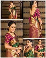 Sari Decadebt vert et rose toxique avec bordure et travail jacquard sur tout le sari, pallu riche avec blouse, bordure pour femme, exportation royale