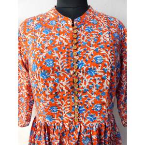 Meilleur fabricant indien robe d'été en coton imprimé bloc à la main pour femmes tunique simple-longue robe décontractée longue au sol naturelle - Product Image 3