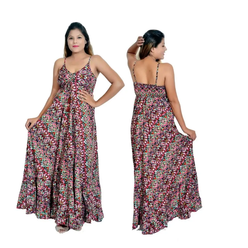 Commercio all'ingrosso stampa Floreale beach wear resort wear maxi dress-vintage Indiano di seta sari maxi dress-Zingaresca della boemia Ibiza vestito