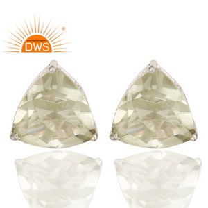 Trillion Cut Green Amethyst Gemstone Earrings Solid 925 Sterling Fine Silver Designer Stud Earrings Jewelry Manufacturer - Product Image 2