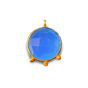 Connecteur de lunette 12mm, pierres précieuses rondes, calcédoine bleue, en argent Sterling 925, or, pour la fabrication de bijoux - Product Image 1