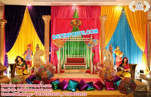 อุปกรณ์ตกแต่งขั้นสุดพิเศษสำหรับ punjabi Mehndi Sangeet อุปกรณ์ประกอบฉากเวทีงานแต่งงานรูปปั้น punjabi - Product Image 3