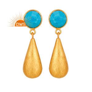 Pendientes de plata de ley con gema Natural de matriz turquesa, pendientes de gota de lágrima para mujeres, fabricante de joyería - Product Image 1