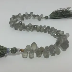 天然半宝石灰色月光石刻面泪珠布里奥莱特宝石串珠，批发价来自石材供应商