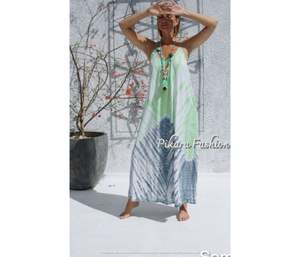 Tie Dye Summer Vacation Plus Sin mangas Maxi vestidos Mini Summer Vacation Long Tie Dye Maxi vestido Escote redondo Sin mangas - Product Image 2