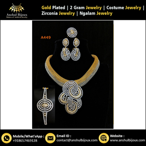 Ensemble de boucles d'oreilles et collier américain élégant en plaqué diamant Bijoux de mode parfaits pour les mariages, les fiançailles, les anniversaires et les fêtes - Product Image 2