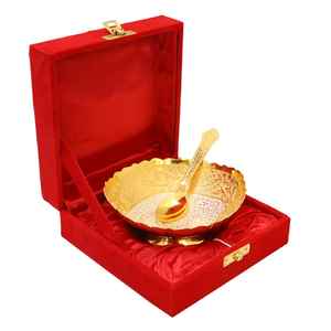 Ensemble de bols et cuillères en laiton faits à la main, ronds et élégants en argent et en laiton attrayant pour les cadeaux - Product Image 2