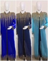 Abaya Kimono Musulmane Modeste à Ouverture Frontale Longueur Ras du Sol, en Georgette Écologique Teinte Unie, Broderie Main et Paillettes Élégantes, pour l'Aïd et le Ramadan