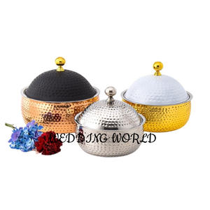 Marmite ronde en métal martelé, finition blanche et dorée, pour table, chauffe-plats, best-seller en gros - Product Image 2