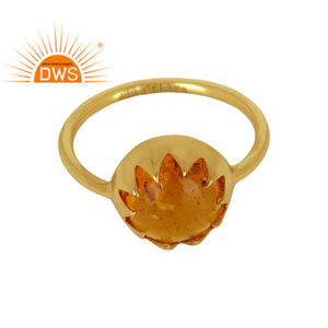 Ensemble de lunette de pierres précieuses en laiton indien plaqué or jaune 14 carats ambre naturel Bague Fabricant de bijoux Collection classique - Product Image 2