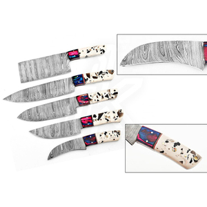 Juego de cuchillos de cocina personalizados, juego de 5 piezas de cuchillos de Chef de Damasco forjado a mano - Product Image 1