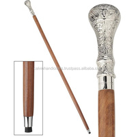 Bâton de marche pliable CH Nautical en laiton massif et bois, fait main, vintage, élégant, réglable, argent antique, 36 pouces, pour la randonnée en extérieur
