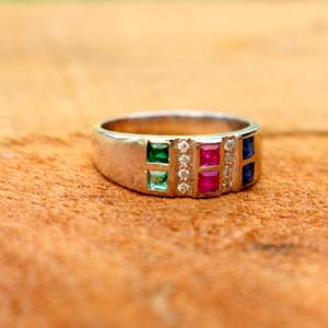 Tự Nhiên Emerald <span class=keywords><strong>Ruby</strong></span> Sapphire Nhẫn Phong Cách Đơn Giản 18K Vàng Vàng Kích Thước Điều Chỉnh Chính Hãng Quý Gem Lady - Product Image 5