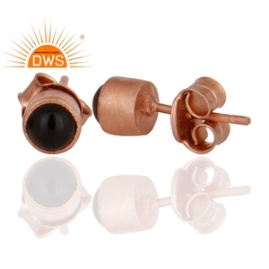 Pendientes de tuerca redondos de piedras preciosas de cuarzo ahumado, fabricante de pendientes de tuerca chapados en oro rosa de plata de ley 925, proveedor de joyería - Product Image 2