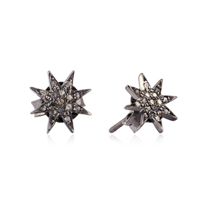 Natural Champagne Diamond Oxidized 925 <b>Silver</b> Push Back Minimalist Star <b>Stud</b> Earrings Unisex Fine Jewelry - Product Image 1
