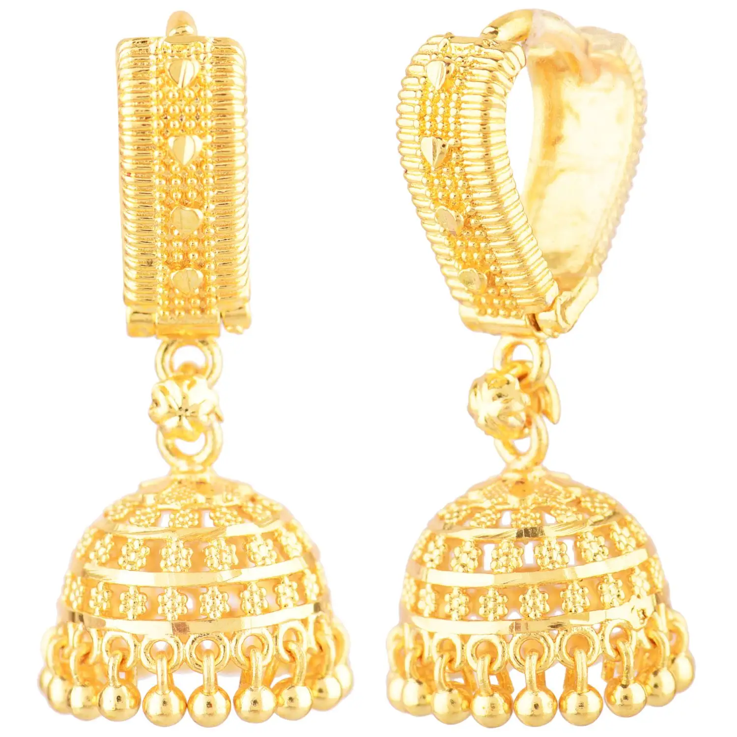 Boucles d'oreilles indiennes en gros bijoux traditionnels de mariée plaqué or Jhumka Dangle Hoop boucles d'oreilles ensemble fabricant de bijoux