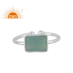 Pretty Aqua-Anillo de plata de primera ley y Calcedonia para mujer, sortija ajustable, plata esterlina 925, Gema fina - Product Image 1