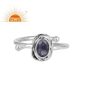 Iolite-Anillo de plata de primera ley con tachuelas para mujer, sortija ajustable, plata esterlina 925, oxidado, Natural - Product Image 1
