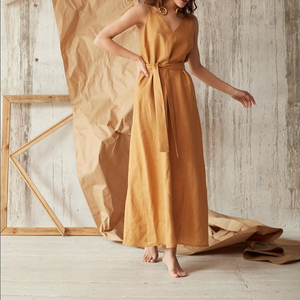 Square Collar Sleeveless Floor-Length Linen Casual <b>Boho</b> Loose Fit Solid Color Breathable <b>Summer</b> Women's <b>Dress</b> Plain Dyed Woven - Product Image 4
