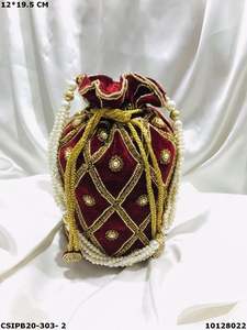 Craftstages International Ethnic Designer Velvet Ladies Evening <b>Bags</b> <b>Potli</b> Batua Style 12*20 CM for Bridal Occasions - Product Image 2