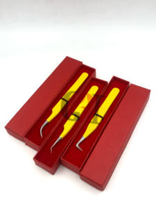 Pince à épiler pour extensions de cils en acier inoxydable de haute qualité, 45 degrés, revêtement en poudre jaune, nouvel outil de beauté, anti-magnétique - Product Image 2