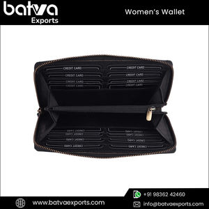 Portefeuille élégant bloquant la RFID pour femmes de grande capacité Gamme exclusive en cuir véritable pleine fleur avec doublure en coton Design long - Product Image 6