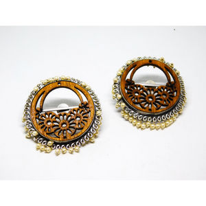 Pendientes de aro redondos de madera y latón para mujer y niña, aretes, aros, plata, diseño de moda india, novedad - Product Image 2