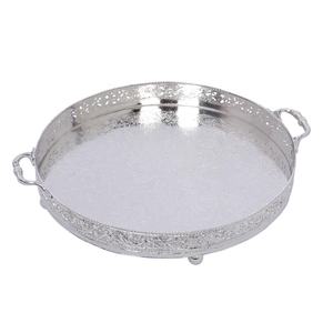 Plateau de service en plaqué argent, rond, gravé, plaqué argent, table moderne, décoration de Table, plateau à poignée, plateau de service en fer doré - Product Image 1