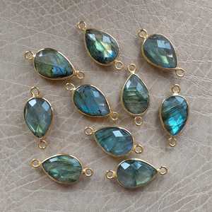 Connecteur de lunette en or Labradorite, 5 pièces, 10x14mm, pierres précieuses, pour fabrication de bijoux indiens, prix d'usine, vente en gros - Product Image 1