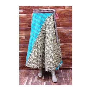 Rok Sari sutra daur ulang antik buatan tangan ukuran bebas rok pantai cetak kasual penutup wanita rok musim panas dicetak Mandala