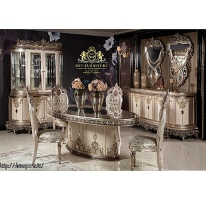 Bens — ensemble de Table et chaises en bois de teck sculpté, style Baroque classique, Set de luxe en forme ovale, pour salle à manger, argenté poli - Product Image 1