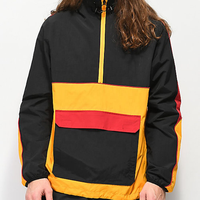 Veste coupe-vent pour homme à coupe classique avec blocs de couleur, poche kangourou et poche zippée sur le devant