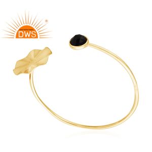 Elegant Black Onyx <b>Gemstone</b> <b>Bracelet</b> Wholesale Wavy Disc Design Gold Plated 925 Silver Cuff <b>Bracelet</b> Jewelry - Product Image 2