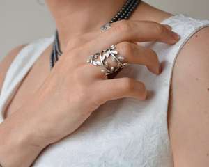 Orquídea tulipán jazmín lavanda violeta aleación 18K chapado en oro Vintage Eternity Band Set anillo collar brazalete para fiestas - Product Image 3