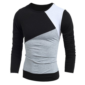 T-shirt à manches longues uni pour homme, coton/polyester, col rond, décontracté, mode, coupe ajustée, respirant, doux, vente en gros, personnalisable, devant - Product Image 4