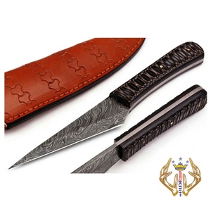 Sizzco fait à la main belle lame fixe en acier damas Skinner couteau OEM personnalisation avec manche en bois dur pour la chasse Camping - Product Image 1