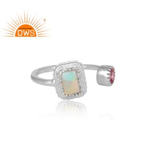 Anillo de plata de primera ley y topacio rosa para mujer, sortija abierta, plata esterlina 925, GEMA, Ópalo etíope, hecho a mano - Product Image 3