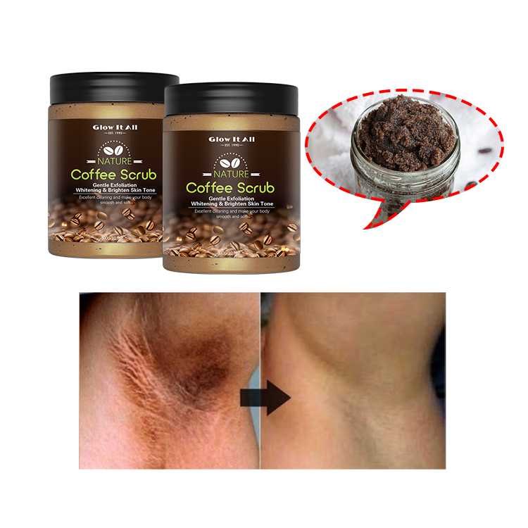Custom whitening exfoliatingt vegan collagen shea butter organic coffee body scrub