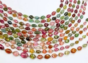 Perles en pierre lisse naturelle de 8 pouces Multi Tourmaline Facettes Ovale Lâche Argent Gemme Motif Goutte Brin - Product Image 2