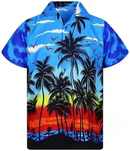 Wholesale Custom All Over Full Sublimation Printed Beach Hawaiian Shirts For Men Summer Short Sleeve Hawaii Printed Button Shirt
