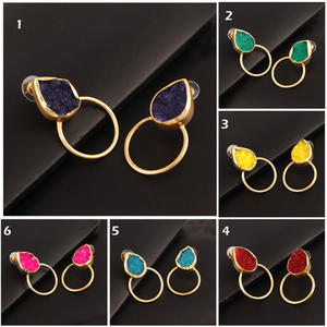 Pendientes de aro con forma de pera para mujer, aretes de aro dorados o plateados, con forma de pera, color rosa natural, con drusa, en oferta - Product Image 2