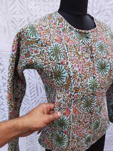 Chaquetas de Tela con Estampado de Bloques de Alta Calidad con Cierre de Botones Acolchados de Algodón y Bolsillos, Abrigo Nehru Cálido de Invierno, Ropa de Mujer - Product Image 3