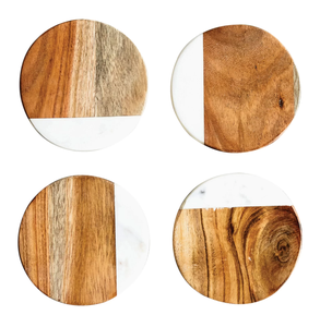 Dessous de verre économiques en bois d'acacia et en marbre pour le thé Vaisselle décorative Tapis et tampons avec emballage en carton - Product Image 2