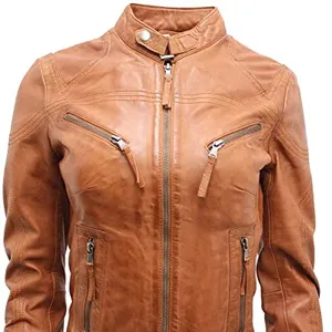 2023 giacca in pelle da donna stile Biker marrone vera pelle materiale di qualità eccellente