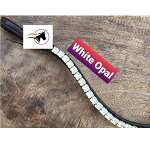 Trainer Choice Luxury Trendy Equestrian Horse Brida 8mm White Opal Crystal Brow Band Cuero Back Open Sticky Tape Loop Riding - Product Image 5