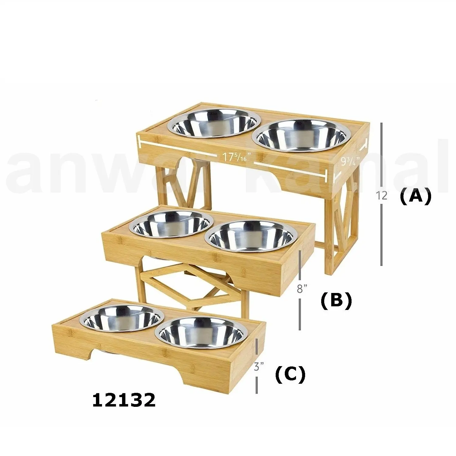 Set Of 3 Pet Stainless Steel Bowls With New Stylish Wood Stand For Pet/Dog/Cat Food Feeder