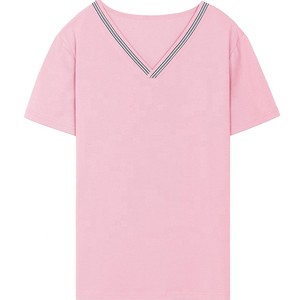 Camiseta de algodón 100% para mujer, ropa de primavera y verano con cuello en v - Product Image 3