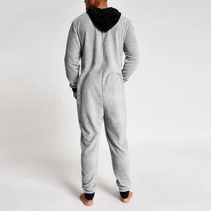Wholesale Custom <strong>Men</strong> Grey Plush <strong>Fleece</strong> Pajamas Contrast Loungewear <strong>Onesie</strong> <strong>Thick</strong> Warm Sleepwear - Product Image 2