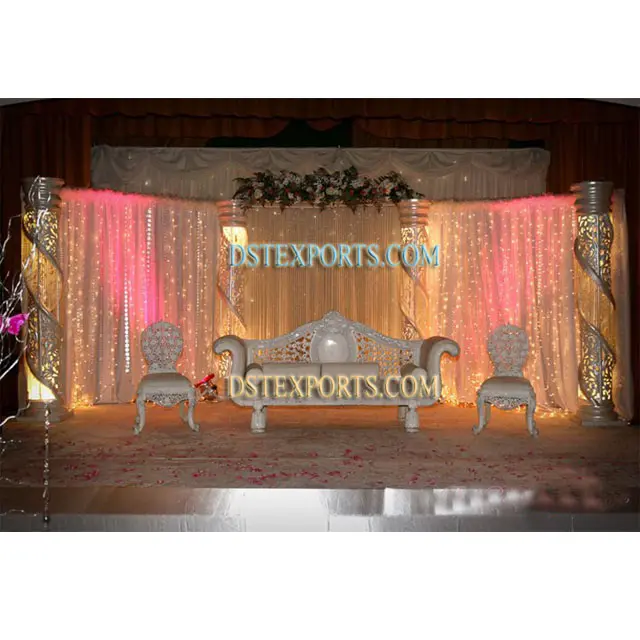 Latest Asian Wedding Crystal Stage Set Beautiful Lighted Pillar Night Stage Decoration Royal Asian Wedding Stage