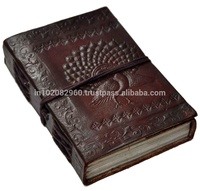Carnet de poche vintage en cuir gaufré paon - Journal de voyage A6 fait main à couverture rigide, reliure filée, papier coton, édition cadeau